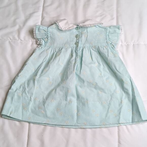 Vintage Baby Dress Blue with Eyelet Design - Picture 6 of 8